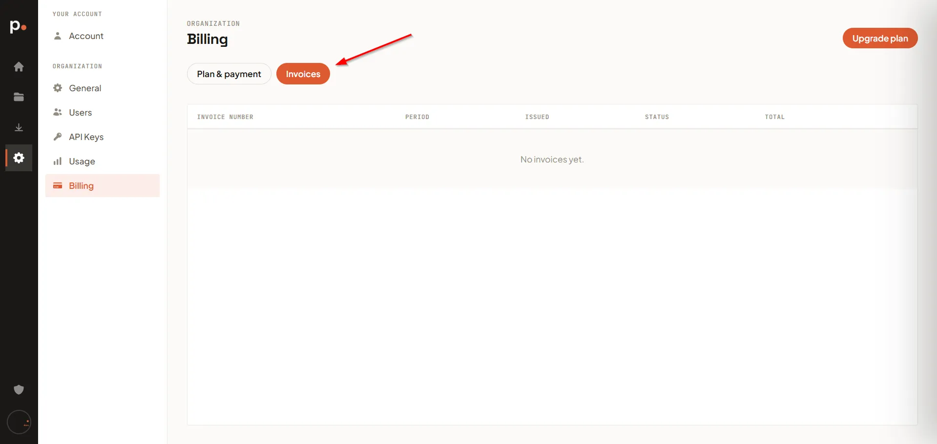 The Invoices tab with the invoice list