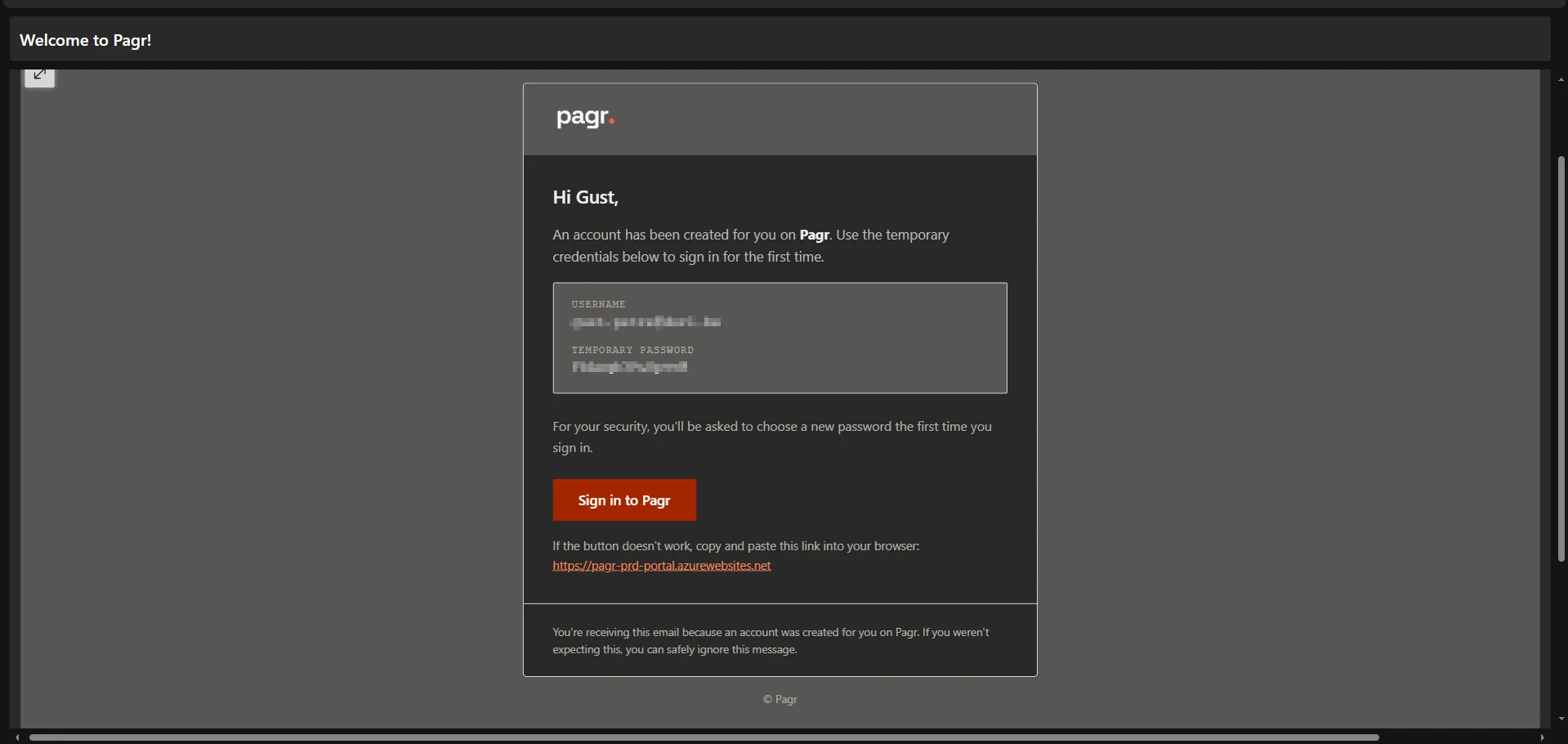 The email containing your temporary password