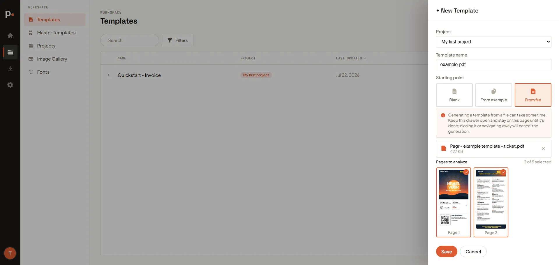 A file being dropped onto the upload area