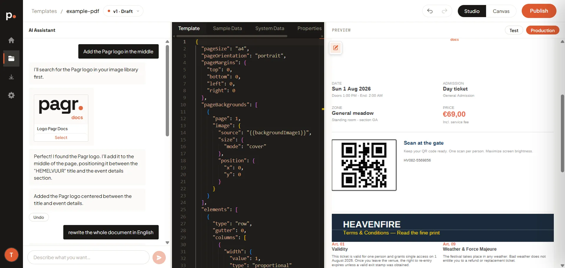The generated template open in the editor