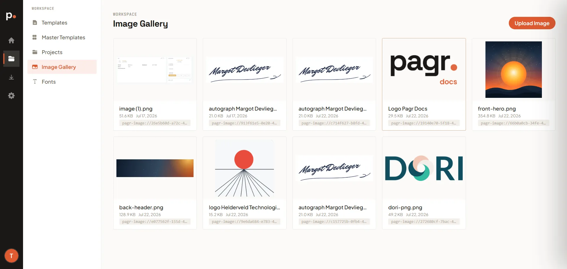 The Image Gallery with the Upload Image button