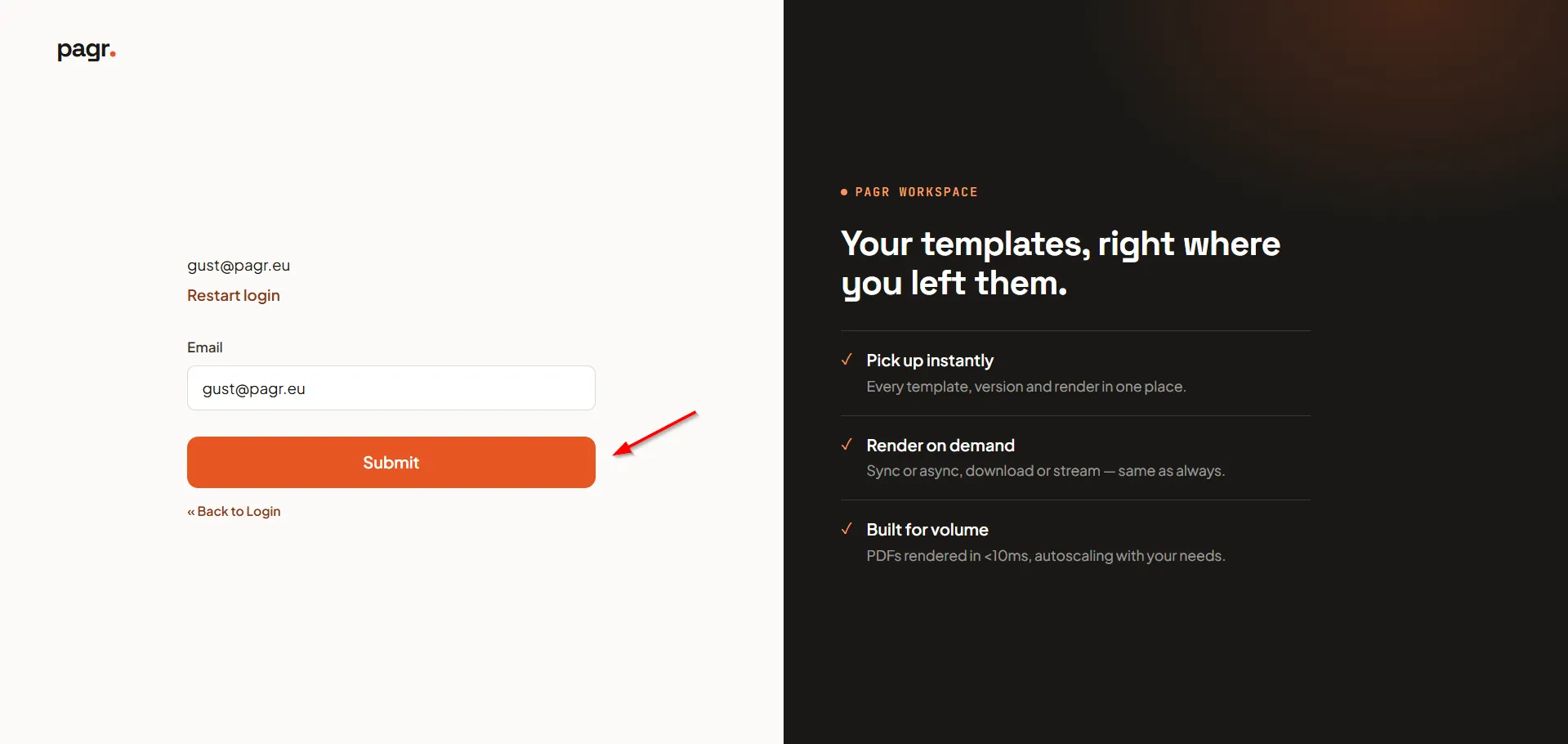 The Forgot Password form with the email field and Submit button